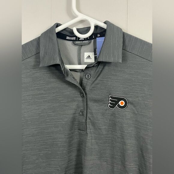 NWT Adidas NHL Men’s Philadelphia Flyers Gray Game Mode Polo Shirt Size Medium - Picture 3 of 9